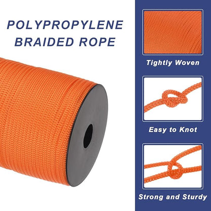 MECCANIXITY 5/32 Inch Polypropylene Rope Braided Ropes, 328ft Camping Rope Hollow Utility Cord for