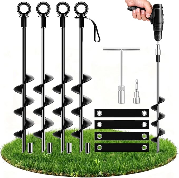 Ground Anchors Heavy Duty Tent Stakes 18 Inch Swing Set Anchors Kit Screw in Fully Welded Spiral