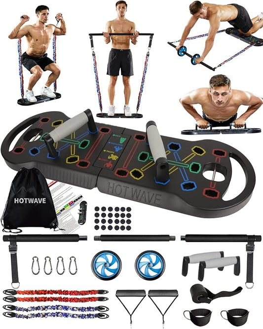 HOTWAVE Portable Exercise Equipment with 16 Gym Accessories.20 in 1 Push Up Board