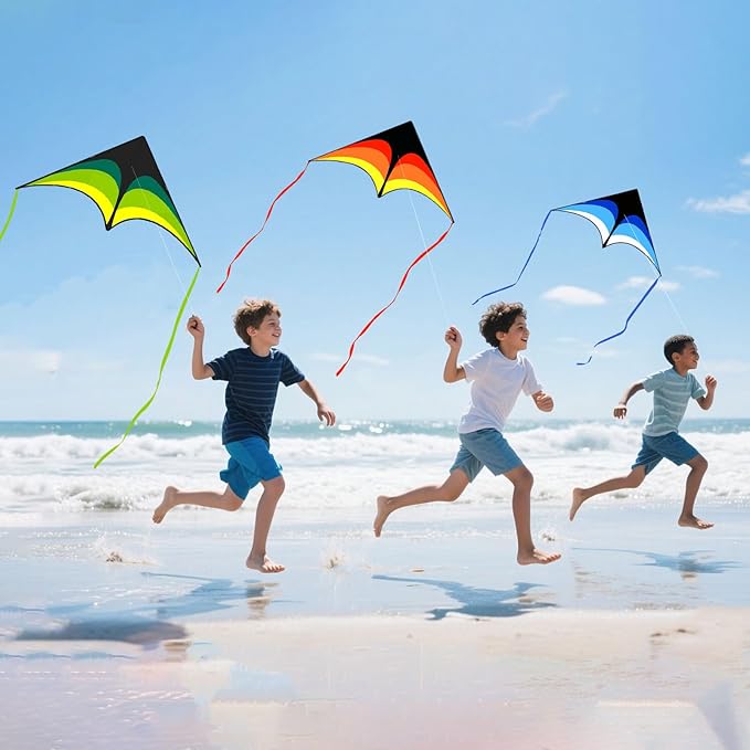 Mint's Colorful Life 3 Pack Delta Kites for Kids & Adults, Easy to Fly Large Kite Set for