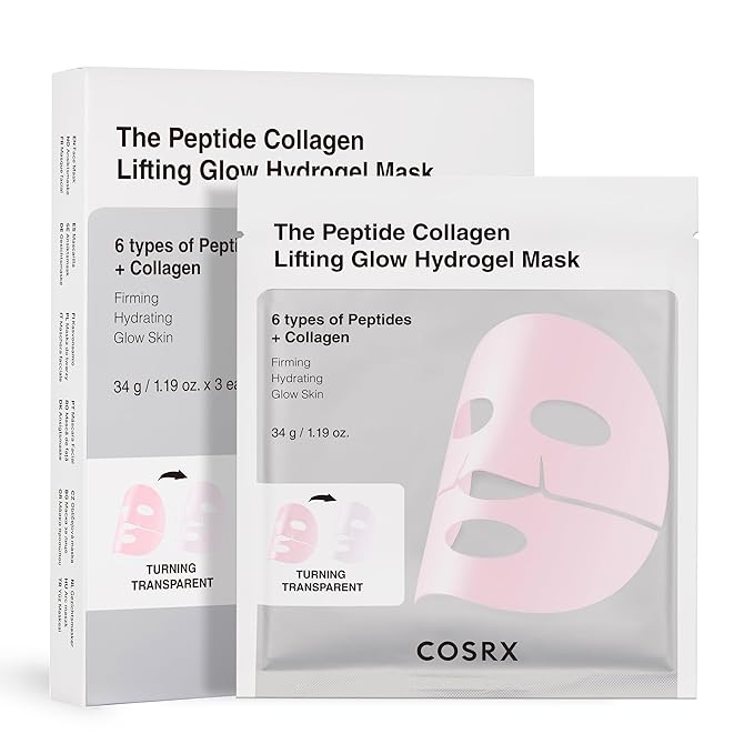 COSRX Pink Peptides Collagen Lifting Glow Hydrogel Face Masks Skincare 3 EA, Collagen Face Mask
