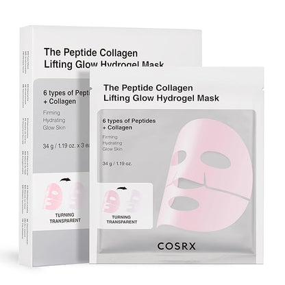 COSRX Pink Peptides Collagen Lifting Glow Hydrogel Face Masks Skincare 3 EA, Collagen Face Mask