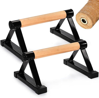 TOPZEA Wood Push Up Bars, Solid Wooden Parallettes Bars with Sturdy Steel Bracket Anti-slip