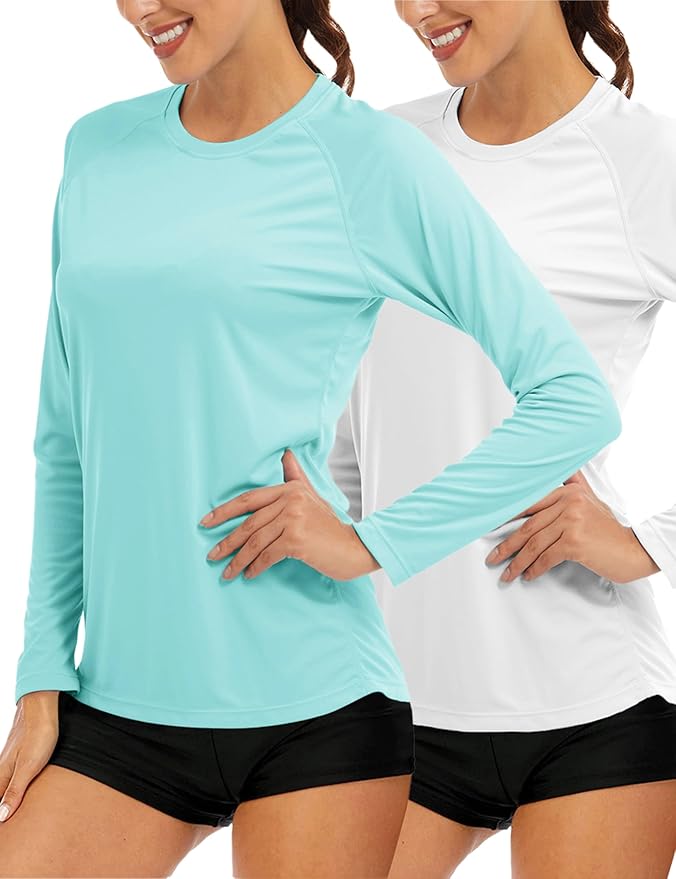 MAGCOMSEN Women's 2 Pack Long Sleeve Shirts UPF 50+ Sun Protection Quick Dry Swim Shirt for Rash