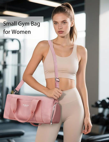 Compact Sports Gym Bag for Women Girls, Cute Mini Duffle Bag with Wet Pocket & Shoes Compartment