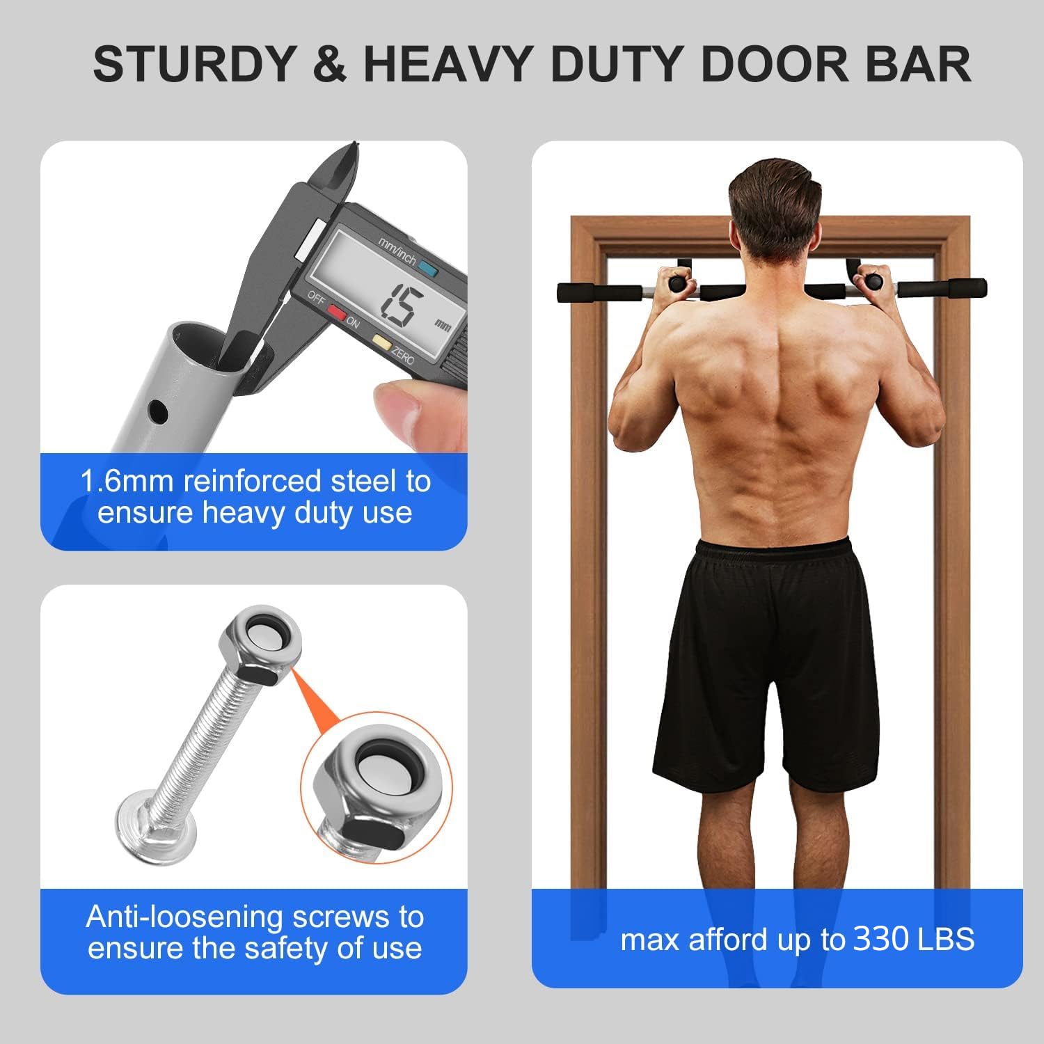 Doorway Pull Up Bar for Home Gym, Padded Grips Chin Up Bars for Door Frame, Heavy-Duty Thickened