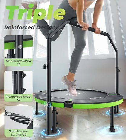 BCAN 40"/48" Foldable Mini Trampoline, Rebounder Trampoline for Adults, U/T Adjustable Foam Handle