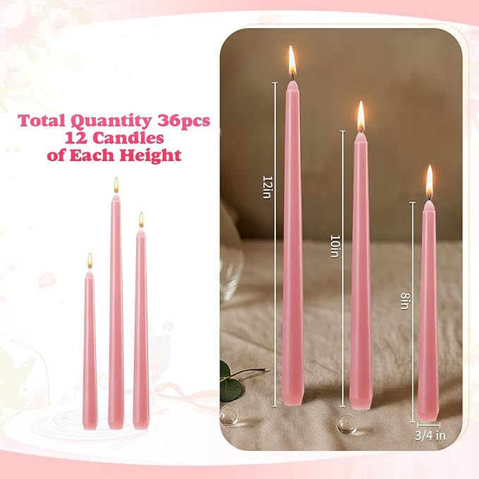 MTLEE Taper Candles 8/10/12 Multi Height Unscented Taper Candles 8 Burn Hours for Dinner Decorative