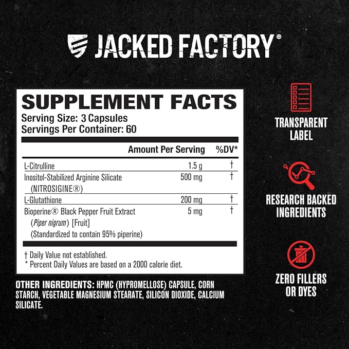 Jacked Factory N.O. XT Nitric Oxide Supplements for Men w/Nitrosigine L Arginine L Citrulline