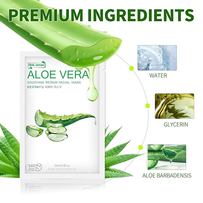 Aloe Vera Face Mask,Hydrating Face Masks Skincare For Dry, Oily,Sensitive Skin,Aloe Facial Skincare