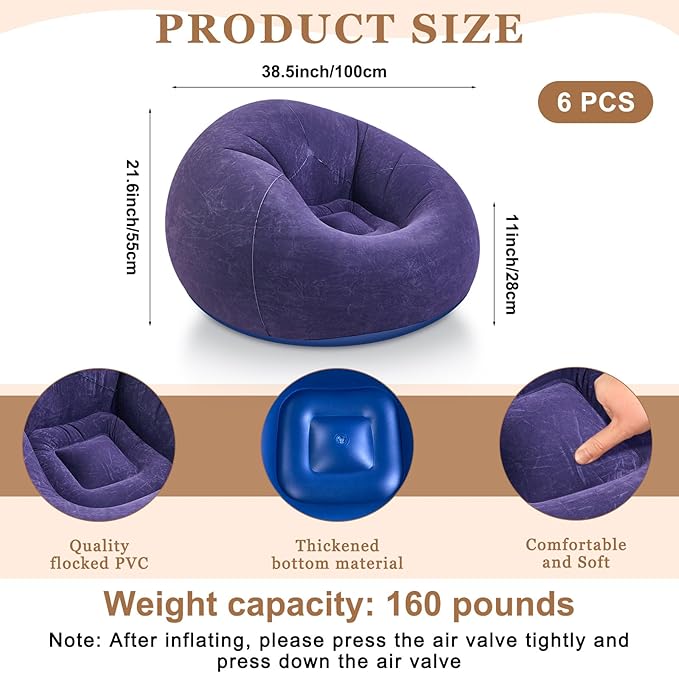 Realspring 6 Pcs Bean Bag Chairs for Adults Inflatable Chairs with Electric Air Pump,Blow up Couch