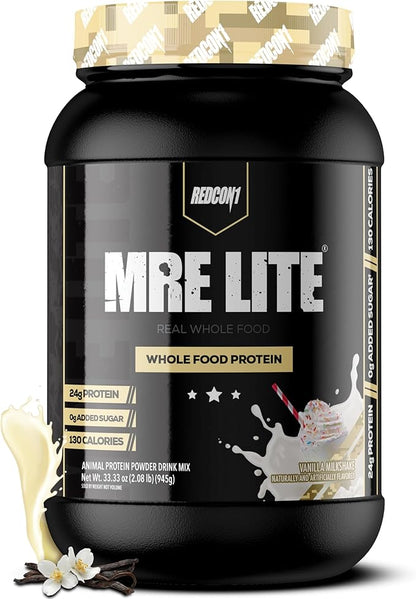 REDCON1 MRE Lite Whole Food Protein Powder, Vanilla Milkshake - Low Carb & Whey Free Meal
