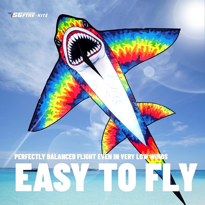 Three Headed Shark Kite for Kids and Adults,Kites for Kids Ages 8-12 Easy to Fly,Single Line Beach