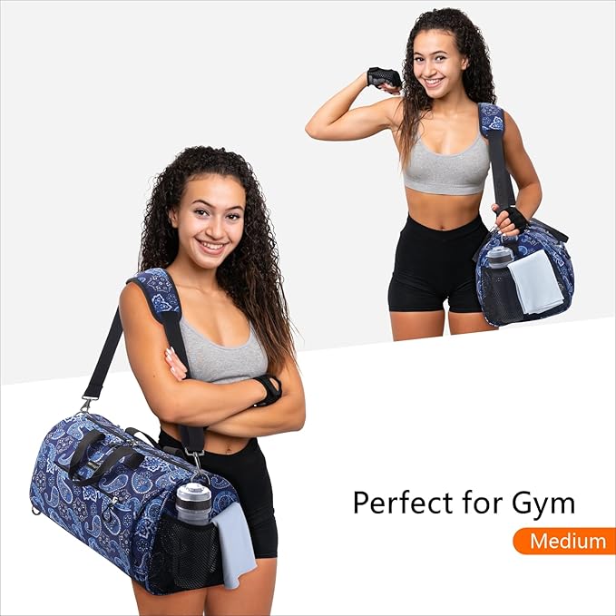 TOPDesign Gym Bag for Women, Duffel Bag with Shoe Compartment & Wet Pocket for Travel Sports (M