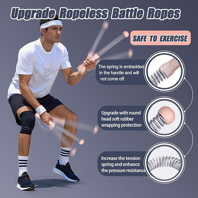 New Upgrade 2nd Generation Weighted Ropeless Battle Ropes for Home Gym,Quiet Cordless Training Rope