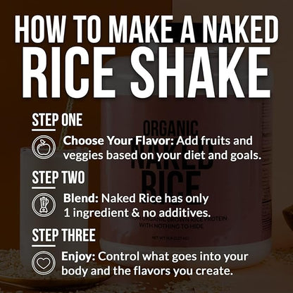 Naked Rice 1Lb - Organic Brown Rice Protein Powder - Vegan Protein Powder, GMO Free, Gluten Free &