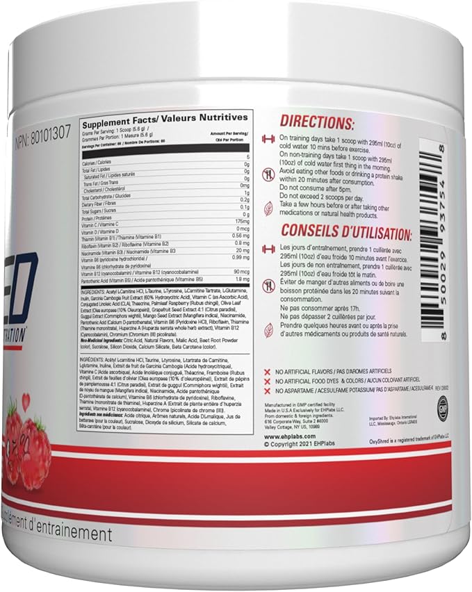 EHP Labs OxyShred Non Stimulant Pre Workout Powder - Stim Free, Caffeine Free Preworkout for Men &