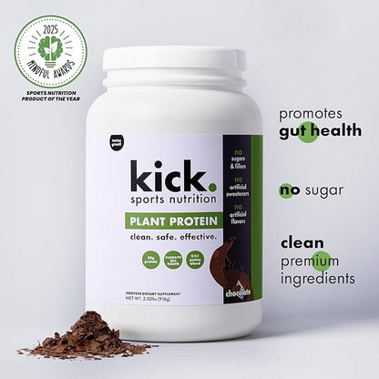 Kick Plant Protein Powder, Chocolate Flavor, 20 G Protein, Gluten Free Workout Supplement with