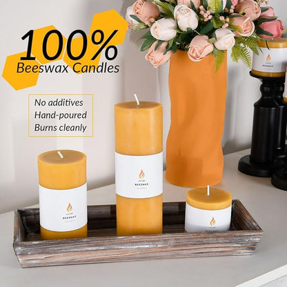 3PCS 3"x 6" Large Beeswax Pillar Candles, Made of Pure Natural Beeswax, with Ultra Long Burning