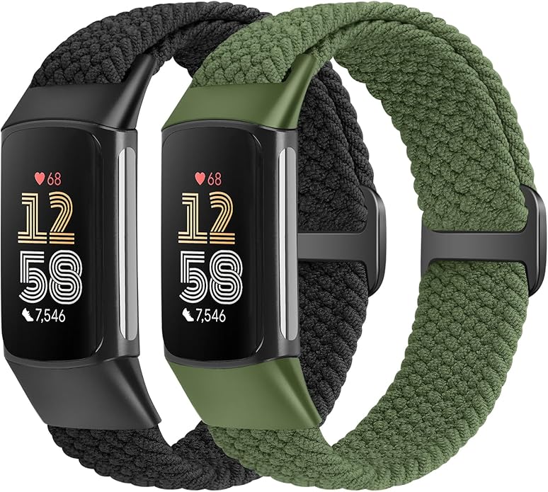Elastic Braided Bands Compatible with Fitbit Charge 5/Fitbit Charge 6 for Women Men, Breathable
