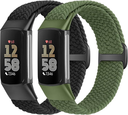 Elastic Braided Bands Compatible with Fitbit Charge 5/Fitbit Charge 6 for Women Men, Breathable