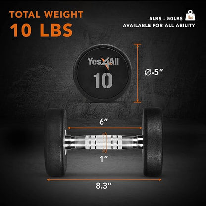 Yes4All Urethane Dumbbell with Anti-Slip Knurled Handle 5-50 LB for Muscle Building - Sold