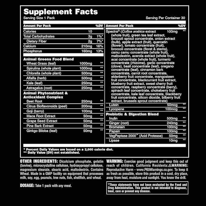 Animal Daily Greens Pill Packs - Kale, Wheat Grass, Alfalfa & More - Convenient Prebiotic and