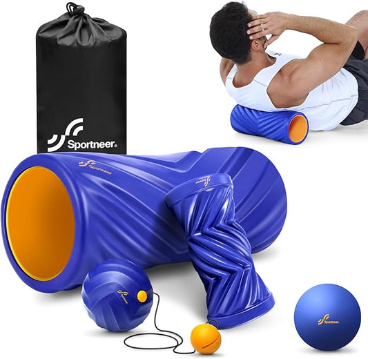 Sportneer 4 in 1 Foam Roller Set: Dual Textures Foam Roller, Foot Roller, Lacrosse Ball, Traction