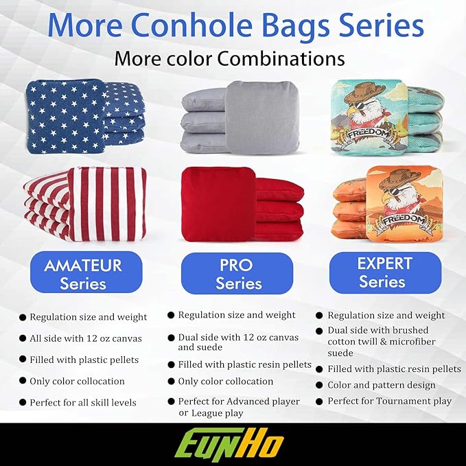 EunHo Cornhole Bags Set of 8 Regulation Size & Weight Corn Hole Bean Bags Official Professional All
