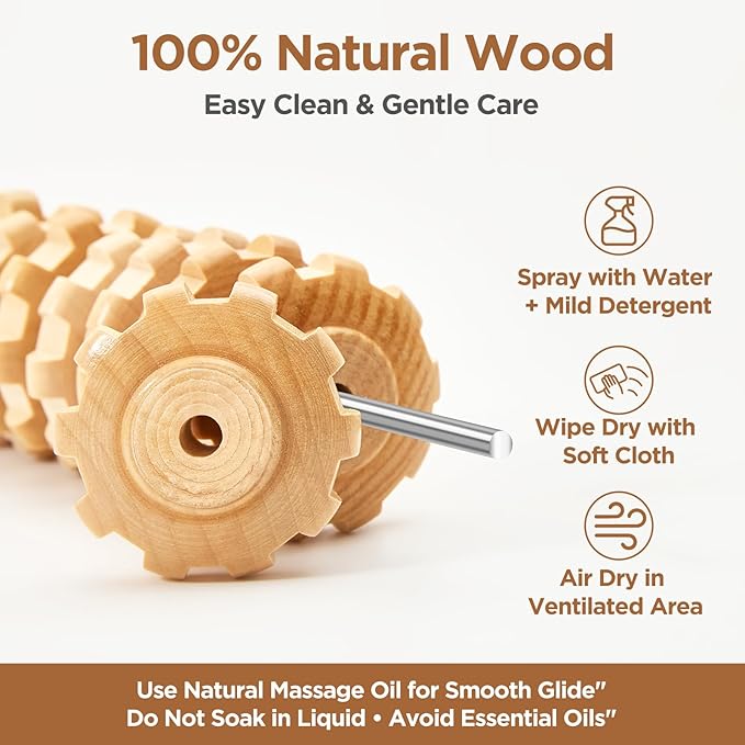 Wooden Cellulite Massage Roller for Legs and Thighs - Handheld Fascia Blaster Tool for Muscle