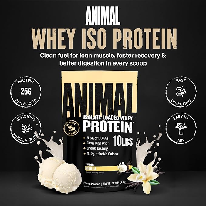 Animal Whey Isolate Protein Powder - Loaded for Pre & Post Workout Muscle Builder and Recovery with