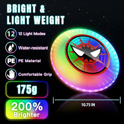 LED Flying Disc with Millions of Colors, 42 LEDs, 175g, 12 Lighting Modes, Rechargeable &