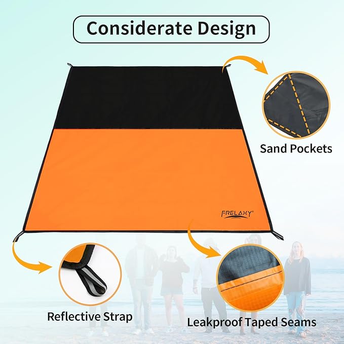Frelaxy Pocket Picnic Blanket, Waterproof Sandproof Beach Mat, Compact Camping Tarp for Festivals