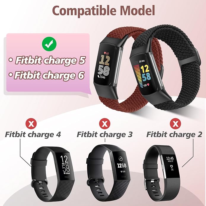 Elastic Braided Bands Compatible with Fitbit Charge 5/Fitbit Charge 6 for Women Men, Breathable