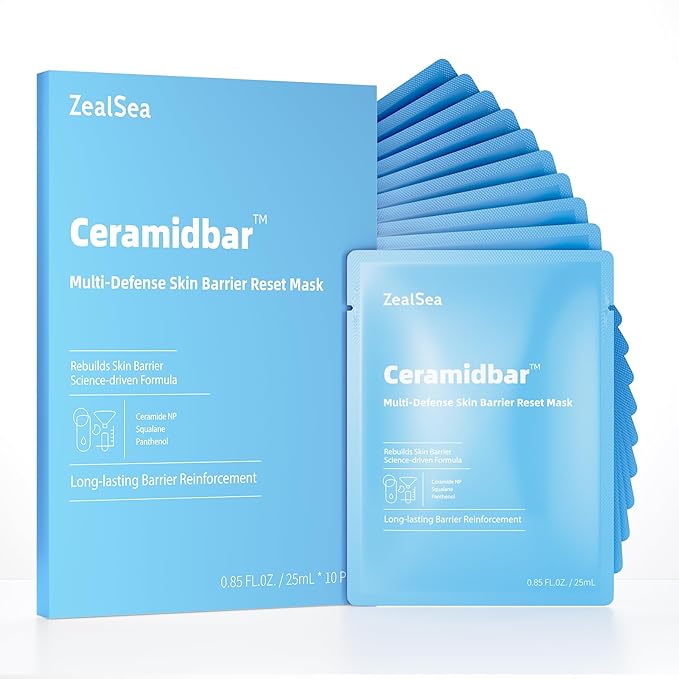 ZealSea Ceramidbar Face Masks Skincare Set, Derm Solution Sheet Mask for Multi-Trigger Sensitivity