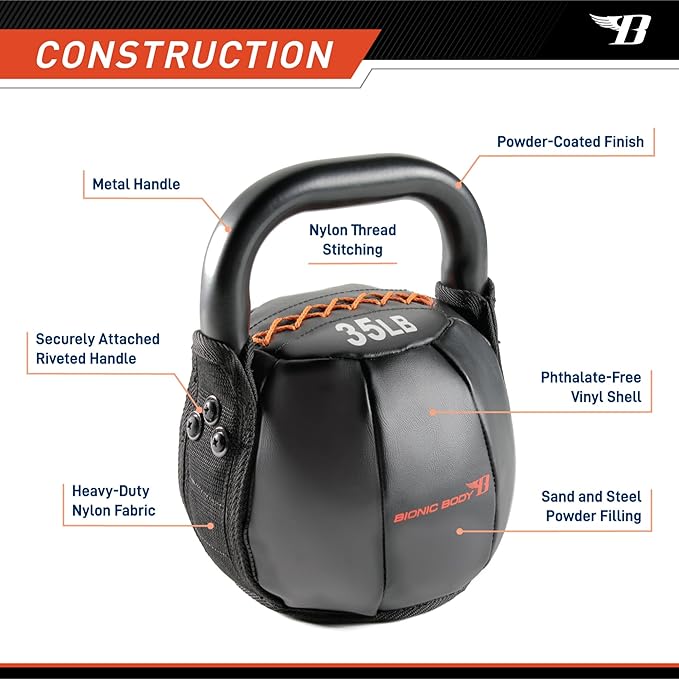 BIONIC BODY by Marcy Soft Kettlebell with Handle for Weightlifting, Conditioning, Strength and core