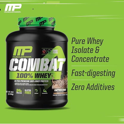 MusclePharm Combat 100% Whey Protein Powder, Cappuccino Flavor, Fast Recovery & Muscle Gain with