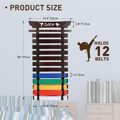 12 Belts Karate Belt Display Rack with Stickers, Martial Arts Belt Display Holder, Taekwondo Belt
