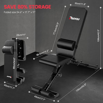 PASYOU Adjustable Weight Bench Full Body Workout Multi-Purpose Foldable Incline Decline Exercise