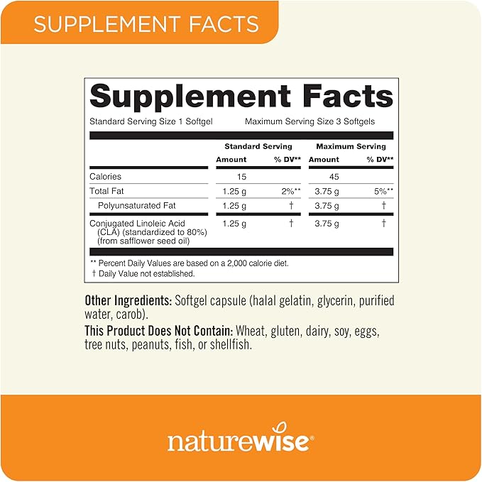 NatureWise CLA 1250 - Conjugated Linoleic Acid Supplement for Women and Men, Not Stimulating