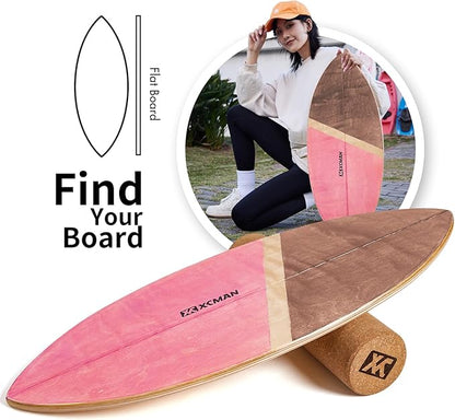 XCMAN Surf Balance Board Trainer with Roller Wooden Exercise Balancing Stability Trainer - Non Slip