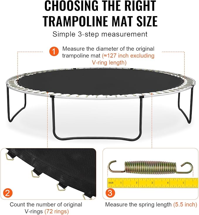 VEVOR Replacement Trampoline Mat, Universal Jumping Round Trampoline, Reinforce UV-Resistant Mat
