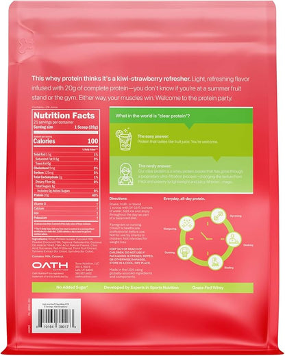 Clear Whey Isolate Protein Powder, Kiwi Strawberry, 20g Complete Protein per Serving, No Added
