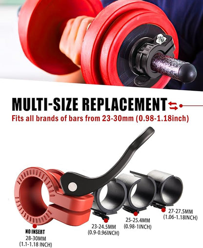 Narrow Barbell Clips 2.5cm Width for Olympic Bars, 0.9-1.18inch Adjustable Weight Clamps, Quick