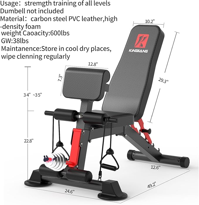 Adjustable Weight Bench,Utility Workout Bench Foldable Incline Decline Benches for Home Gym Full