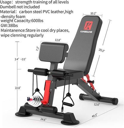 Adjustable Weight Bench,Utility Workout Bench Foldable Incline Decline Benches for Home Gym Full