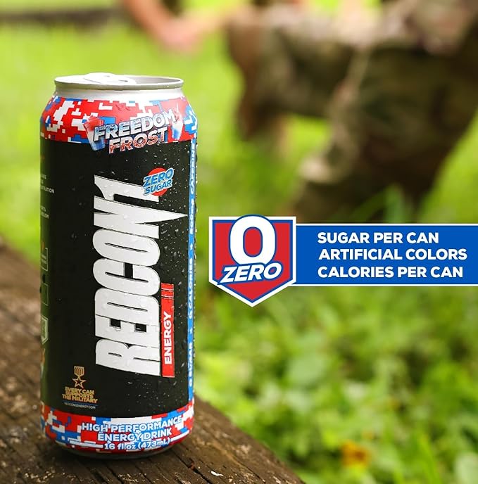 REDCON1 Energy High Performance Drink, Freedom Frost - Zero Sugar Energy Drink with Alpha GPC