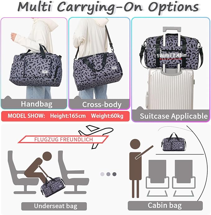FIORETTO Women's Gym Duffle Bag with Shoes Compartment, 37L Capacity, Ideal for Travel, Gym