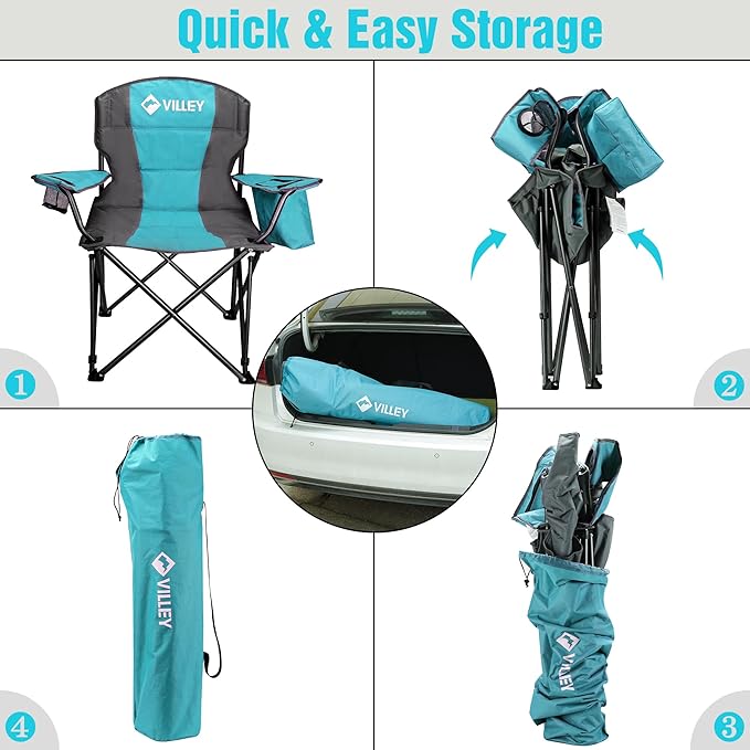 VILLEY Camping Chair, Oversized Folding Camp Chair, Portable Outdoor Chairs Support 400 LBS with