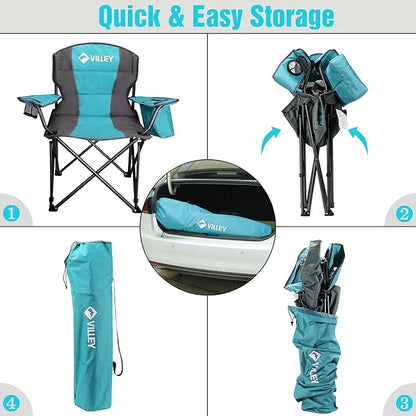 VILLEY Camping Chair, Oversized Folding Camp Chair, Portable Outdoor Chairs Support 400 LBS with